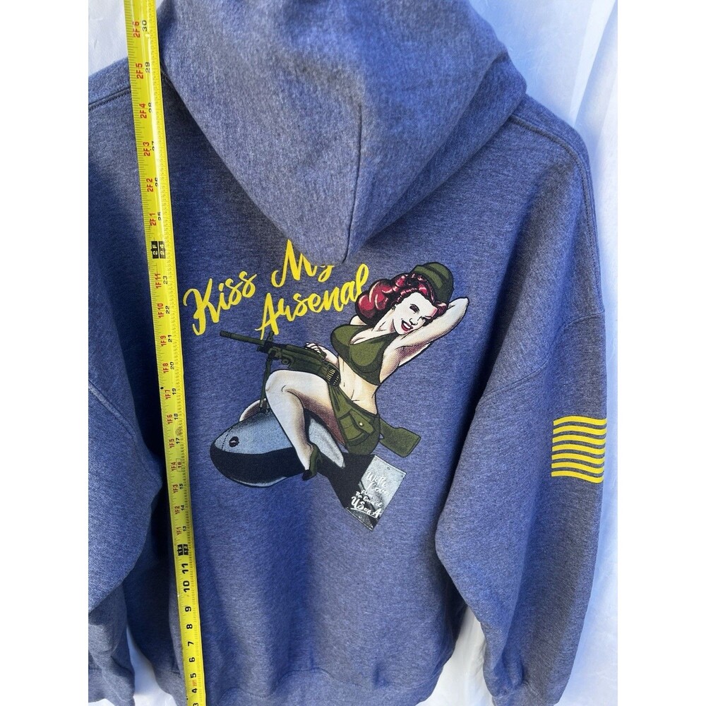 Grunt Style Kiss My Arsenal Hoodie Men’s XL Gray Pin Up Bomb Graphic USA Carry - Picture 7 of 12